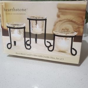 Black Metal Candleholders With Crakle Set of 3